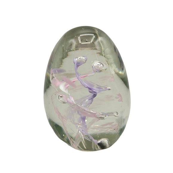 Glass Paperweight Clear Purple Lavender Pink Egg Shaped Artist Signed - Picture 1 of 6
